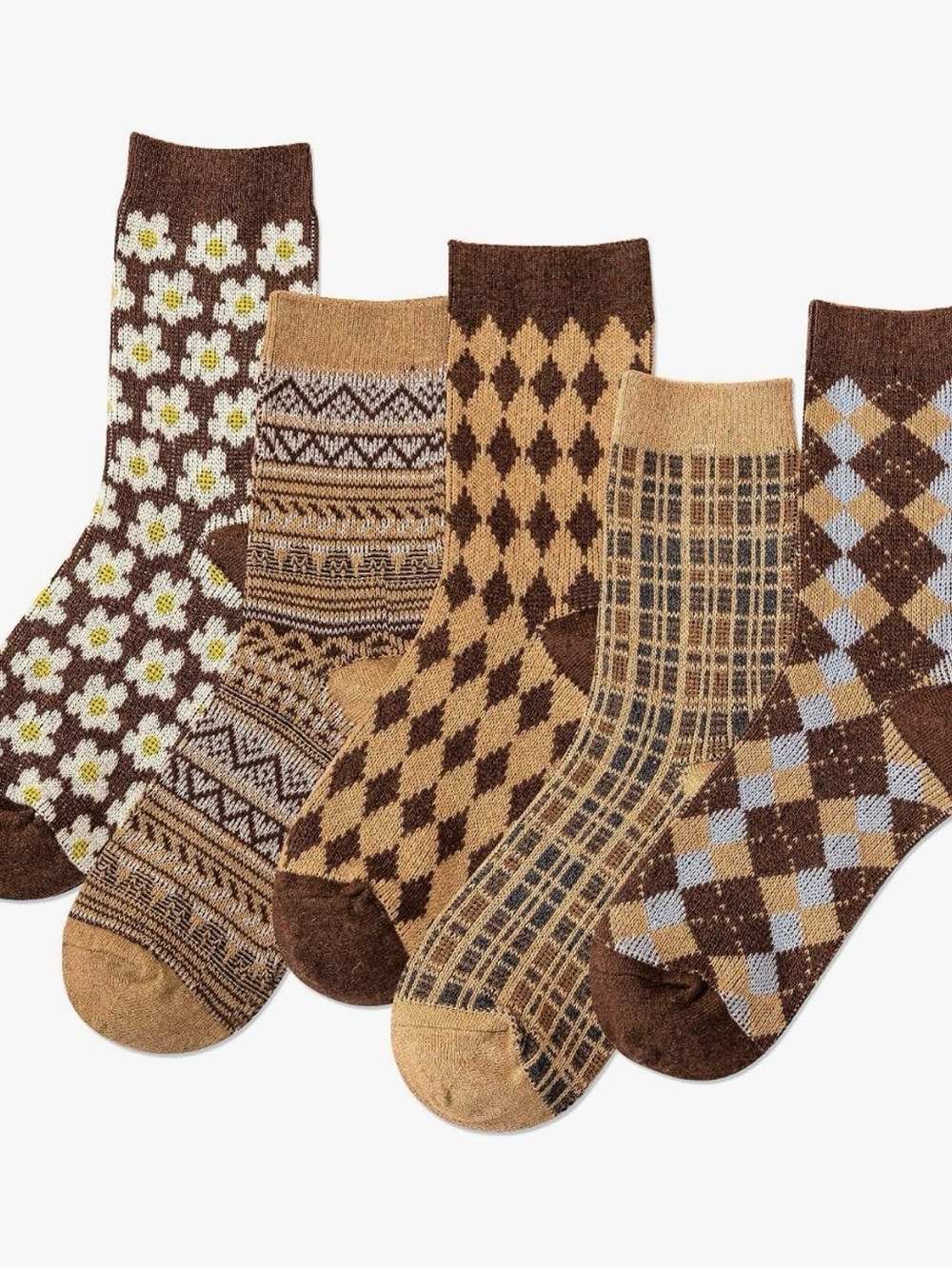 NEW 5 Pairs Womens Pretty Vintage Wool Socks Unique Print Design